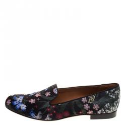 Pre Owned Valentino Black Spring Garden Brocade Smoking Slippers Size 40