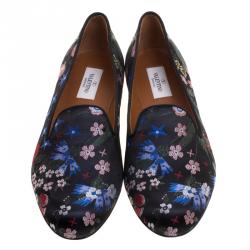 Pre Owned Valentino Black Spring Garden Brocade Smoking Slippers Size 40