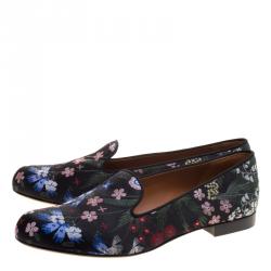 Pre Owned Valentino Black Spring Garden Brocade Smoking Slippers Size 40