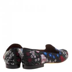 Pre Owned Valentino Black Spring Garden Brocade Smoking Slippers Size 40