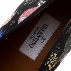 Pre Owned Valentino Black Spring Garden Brocade Smoking Slippers Size 40
