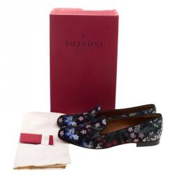 Pre Owned Valentino Black Spring Garden Brocade Smoking Slippers Size 40