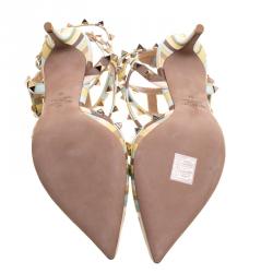 Pre Owned Valentino Native Couture 1975 Print Leather Rockstud Sandals Size 38