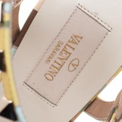 Pre Owned Valentino Native Couture 1975 Print Leather Rockstud Sandals Size 38