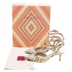 Pre Owned Valentino Native Couture 1975 Print Leather Rockstud Sandals Size 38