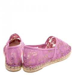 Pre Owned Valentino Pink Lace and Leather Espadrilles Size 37