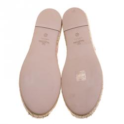 Pre Owned Valentino Pink Lace and Leather Espadrilles Size 37
