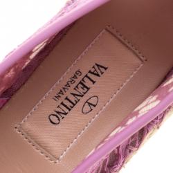 Pre Owned Valentino Pink Lace and Leather Espadrilles Size 37