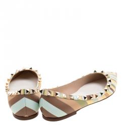 Pre Owned Valentino Native Couture 1975 Print Leather Rockstud Pointed Toe Ballet Flats Size 36.5