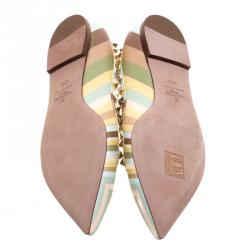 Pre Owned Valentino Native Couture 1975 Print Leather Rockstud Pointed Toe Ballet Flats Size 36.5
