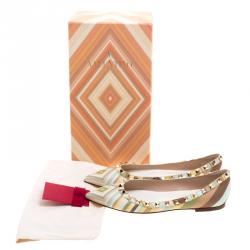 Pre Owned Valentino Native Couture 1975 Print Leather Rockstud Pointed Toe Ballet Flats Size 36.5