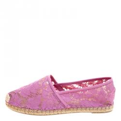 Pre Owned Valentino Pink Lace and Leather Espadrilles Size 41