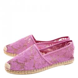 Pre Owned Valentino Pink Lace and Leather Espadrilles Size 41