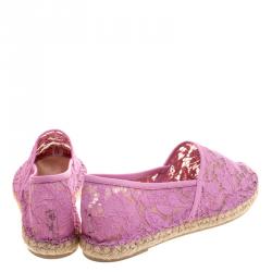 Pre Owned Valentino Pink Lace and Leather Espadrilles Size 41