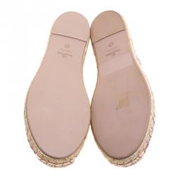 Pre Owned Valentino Pink Lace and Leather Espadrilles Size 41