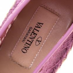 Pre Owned Valentino Pink Lace and Leather Espadrilles Size 41