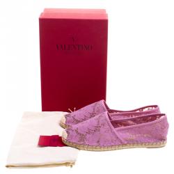 Pre Owned Valentino Pink Lace and Leather Espadrilles Size 41