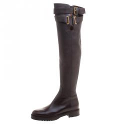 Pre Owned Valentino Brown Leather Over The Knee Boots Size 39