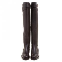 Pre Owned Valentino Brown Leather Over The Knee Boots Size 39
