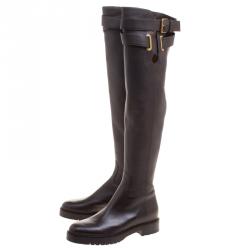 Pre Owned Valentino Brown Leather Over The Knee Boots Size 39