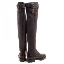 Pre Owned Valentino Brown Leather Over The Knee Boots Size 39