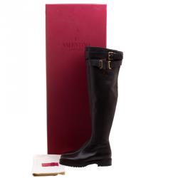Pre Owned Valentino Brown Leather Over The Knee Boots Size 39