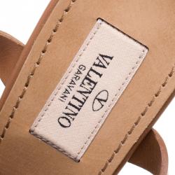 Pre Owned Valentino Brown Leather Rockstud Block Heel Gladiator Lace Up Sandals Size 40