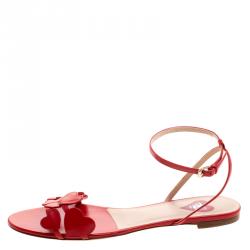 Pre Owned Valentino Red Leather L'Amour Flat Sandals Size 40