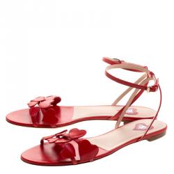 Pre Owned Valentino Red Leather L'Amour Flat Sandals Size 40
