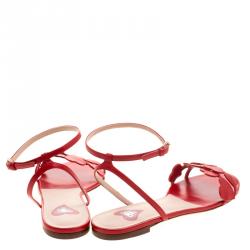 Pre Owned Valentino Red Leather L'Amour Flat Sandals Size 40