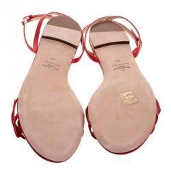 Pre Owned Valentino Red Leather L'Amour Flat Sandals Size 40