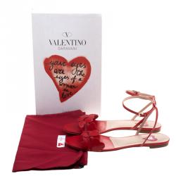 Pre Owned Valentino Red Leather L'Amour Flat Sandals Size 40