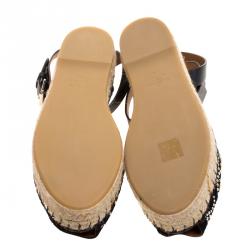 Pre Owned Valentino Black Embellished Suede and Leather Ankle Strap Espadrilles Size 39