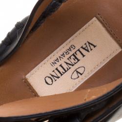 Pre Owned Valentino Black Embellished Suede and Leather Ankle Strap Espadrilles Size 39