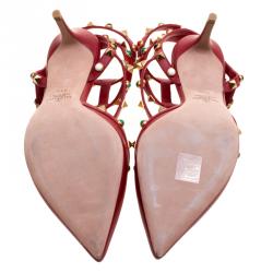 Pre Owned Valentino Red Leather Rolling Rockstud Sandals Size 39.5