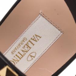 Pre Owned Valentino Black Leather Rolling Rockstud Cabochon Gladiator Sandals Size 39.5