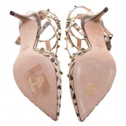 Pre Owned Valentino Fucile Calf Hair Rockstud Sandals