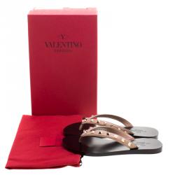 Pre Owned Valentino Beige Leather Rockstud Flat Thong Sandals Size 37