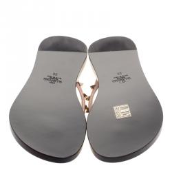 Pre Owned Valentino Beige Leather Rockstud Flat Thong Sandals Size 36