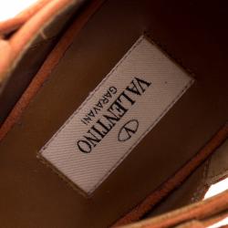 Pre Owned Valentino Orange Suede Buckle Detail Ankle Wrap Sandals Size 39.5