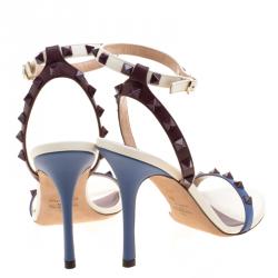 Pre Owned Valentino Tricolor Leather Rockstud Ankle Strap Sandals Size 38