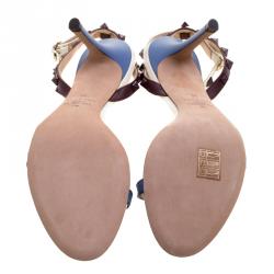 Pre Owned Valentino Tricolor Leather Rockstud Ankle Strap Sandals Size 38