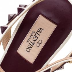 Pre Owned Valentino Tricolor Leather Rockstud Ankle Strap Sandals Size 38