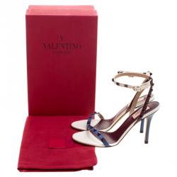 Pre Owned Valentino Tricolor Leather Rockstud Ankle Strap Sandals Size 38