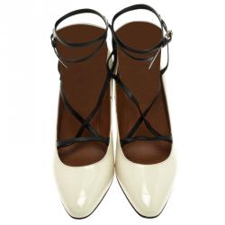 Pre Owned Valentino Beige Patent Leather Bianca Lace Up Pumps Size 40