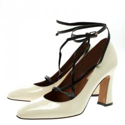 Pre Owned Valentino Beige Patent Leather Bianca Lace Up Pumps Size 40