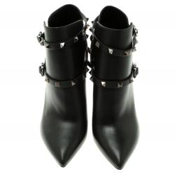 Pre Owned Valentino Black Leather Rockstud Pointed Toe Ankle Boots Size 39