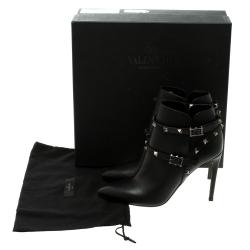 Pre Owned Valentino Black Leather Rockstud Pointed Toe Ankle Boots Size 39
