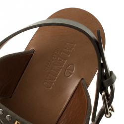 Pre Owned Valentino Grey Embellished Suede Flat Sandals Size 39.5