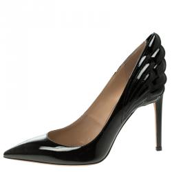 Pre Owned Valentino Black Patent Leather Wings Detail Pointed Toe Pumps Size 39